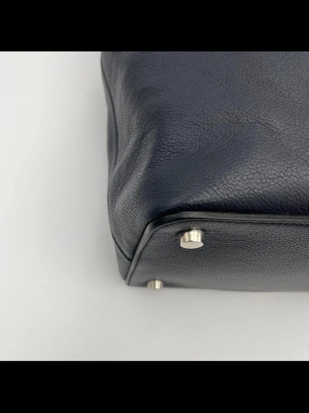 Mulberry Navy Leather Tote with Cream and Olive Center Stripe - Picture 7 of 16